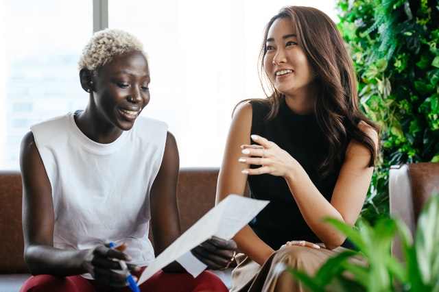 two women talking